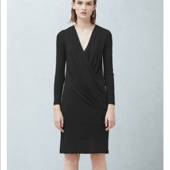 Nwot Mango black Draped Wrap VNeck Dress S - Picture 1 of 16